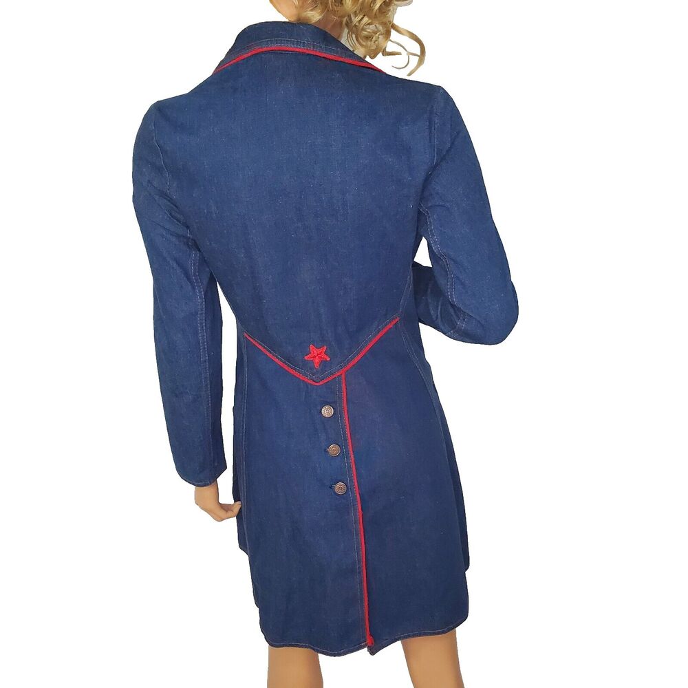 Vtg French Dressing Denim Long Coat Jean Jacket Western Star Embroidery Rare Sm
